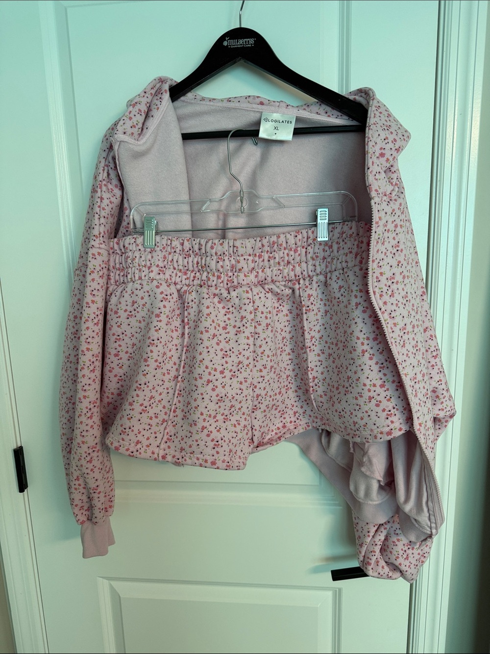 Logilates Light Pink Floral Hoodie & Shorts Set